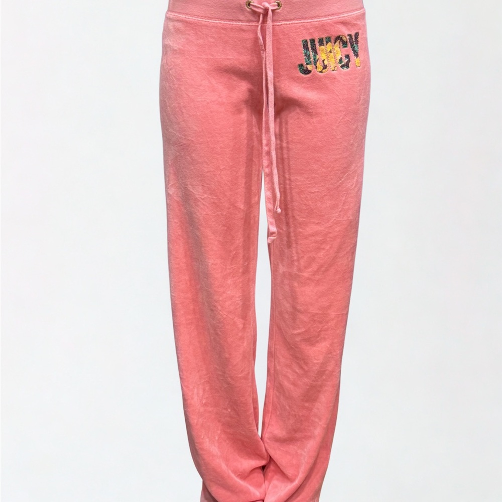 Juicy Couture Coral Pink Velour Pants Vintage Y2K Size XS